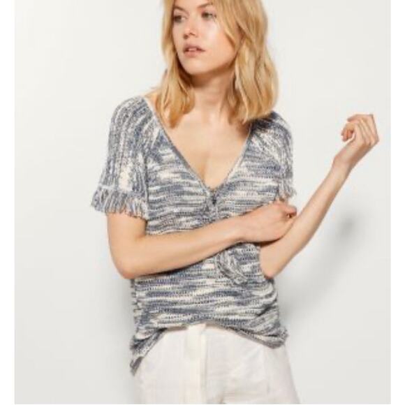 Massimo Dutti NWT Womens Fringe Crochet Boho Blue Coastal Top Size Medium - Picture 1 of 8